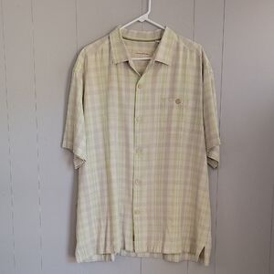 Tommy Bahama Men's Shirt Green Checker Silk Wood Button Down
